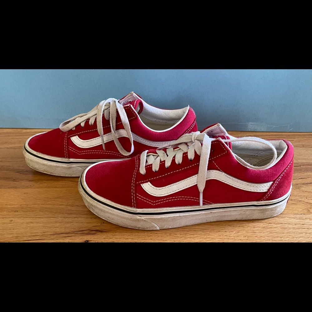 GUC Vans Skate Old Skool Red & White Suede Skate Shoes sz 5 Men/6.5 Women